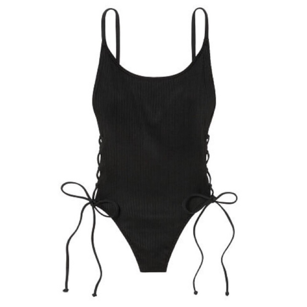 PINK VICTORIA’S SECRET: Black Lace-Up One Piece Swimsuit